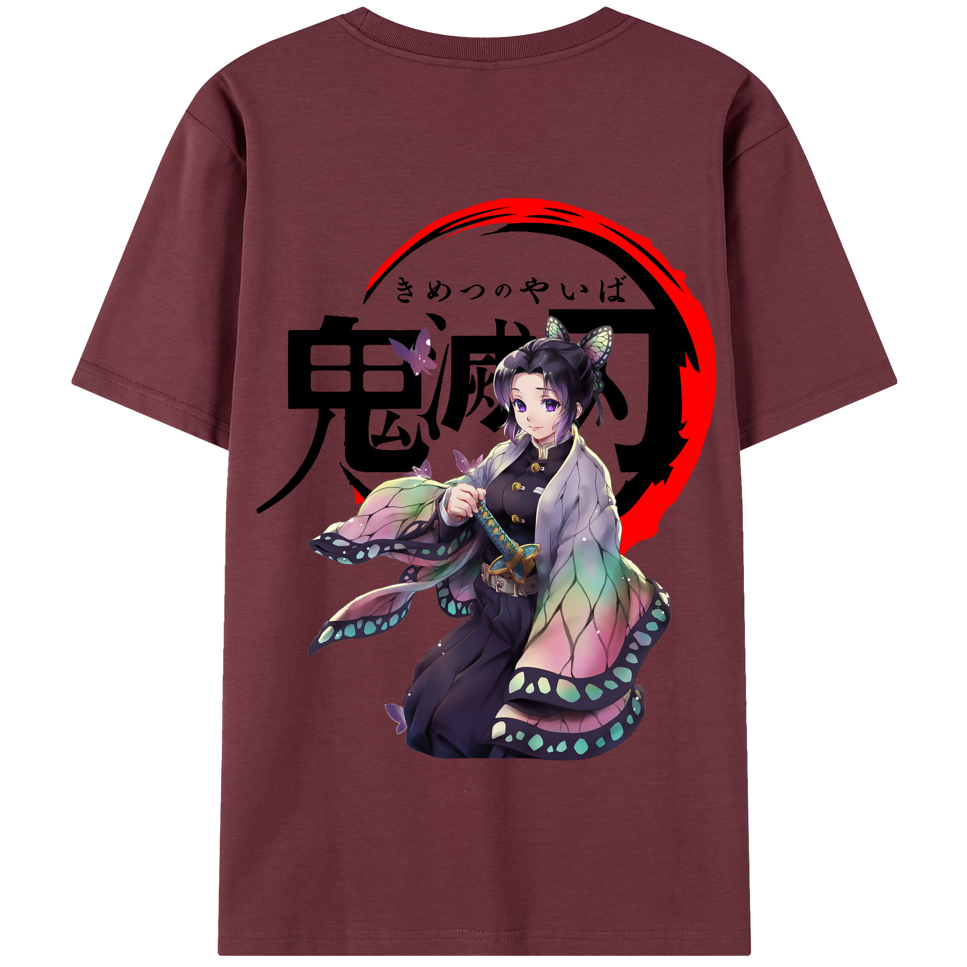 （画像用） 鬼滅の刃（きめつのやいば）蟲柱-胡蝶 しのぶ／こちょう しのぶ Kochou Shinobu 綿100％半袖Tシャツ（背面プリント）